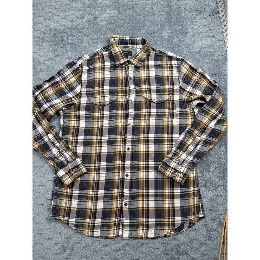 Banana Republic Shirt Mens Large Plaid Button Down Blue Yellow Long Sleeve Fall